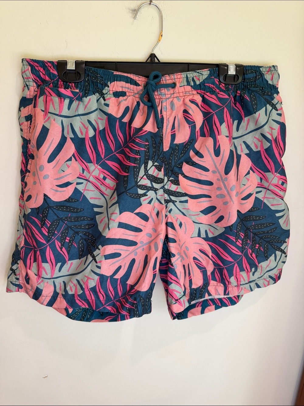 Free Planet Men's Tropical Leaf Swim Shorts - Pink & Blue, XL